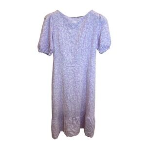 Who What Wear Floral‎ Print Puff Sleeve Midi Dress Lavender White Size M